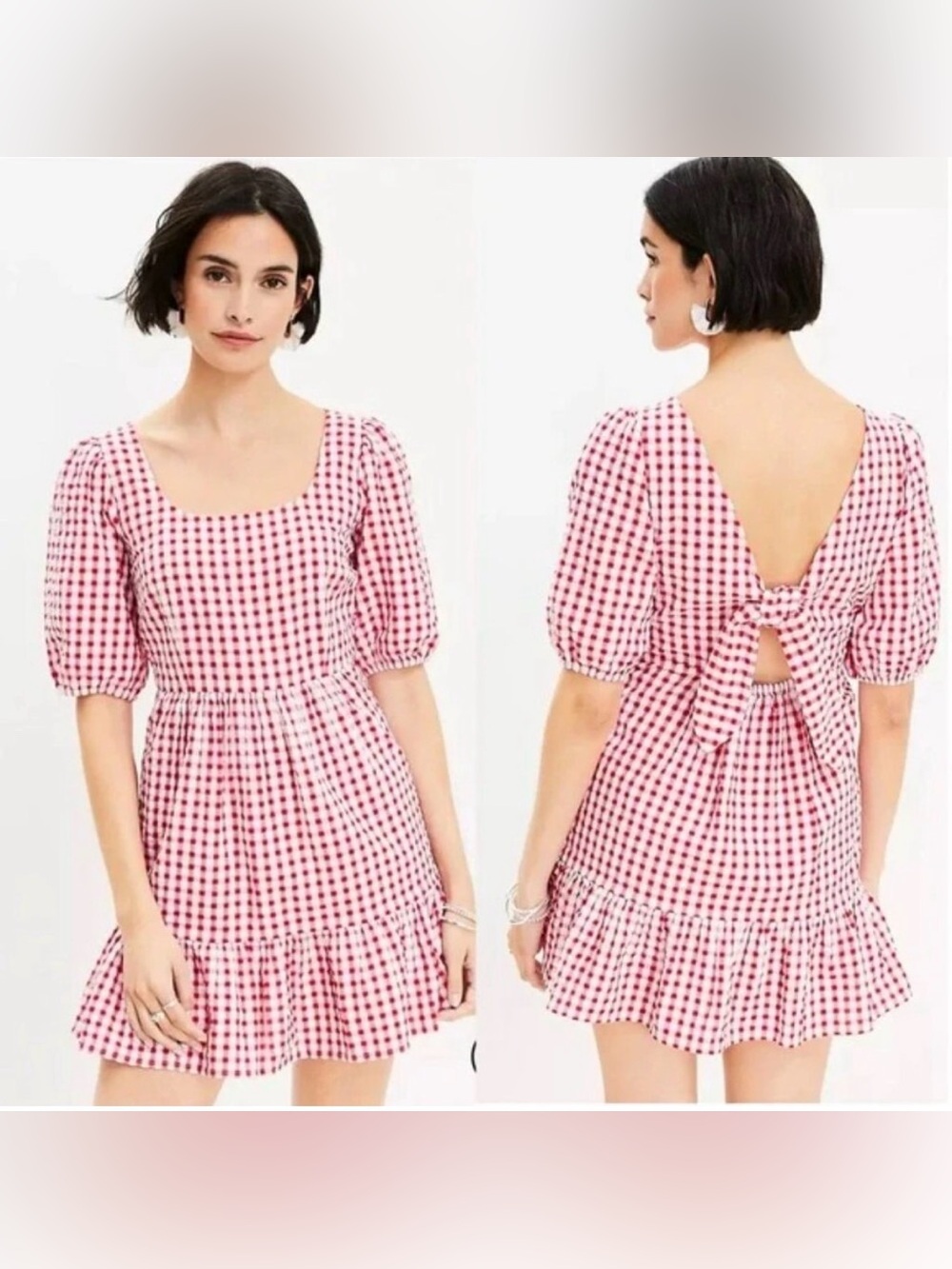 LOFT Red White Gingham Dress